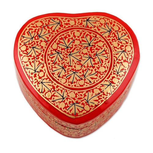 Chinar Leaf Motif Heart Shaped Decorative Box 'Kashmir Romance'