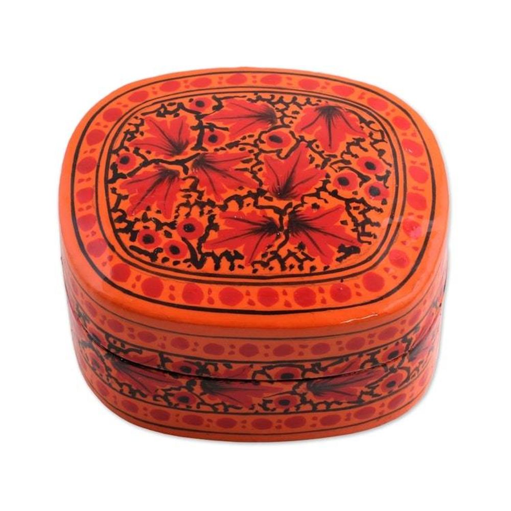 Hand Painted Papier Mache Decorative Box from India 'Graceful Delight'