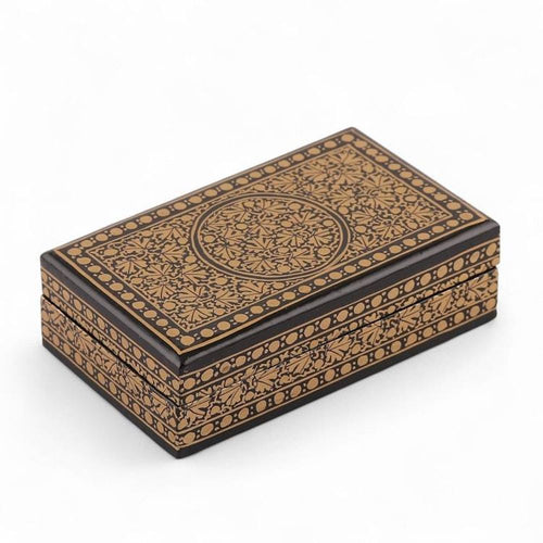 Blue Gold Papier Mache Wood Decorative Box with Floral Theme 'Valley Splendor'