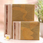Handcrafted Pair of Rice Paper Notebooks from Indonesia 'Autumn Spirit in Olive'