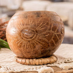 Hand-Carved Sunflower-Themed Dried Gourd Decorative Accent 'Sunflower Essence'