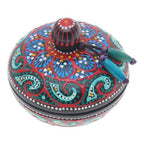 Traditional Thai Mango Wood Decorative Box in Red and Green 'Floral Marvel in Green'