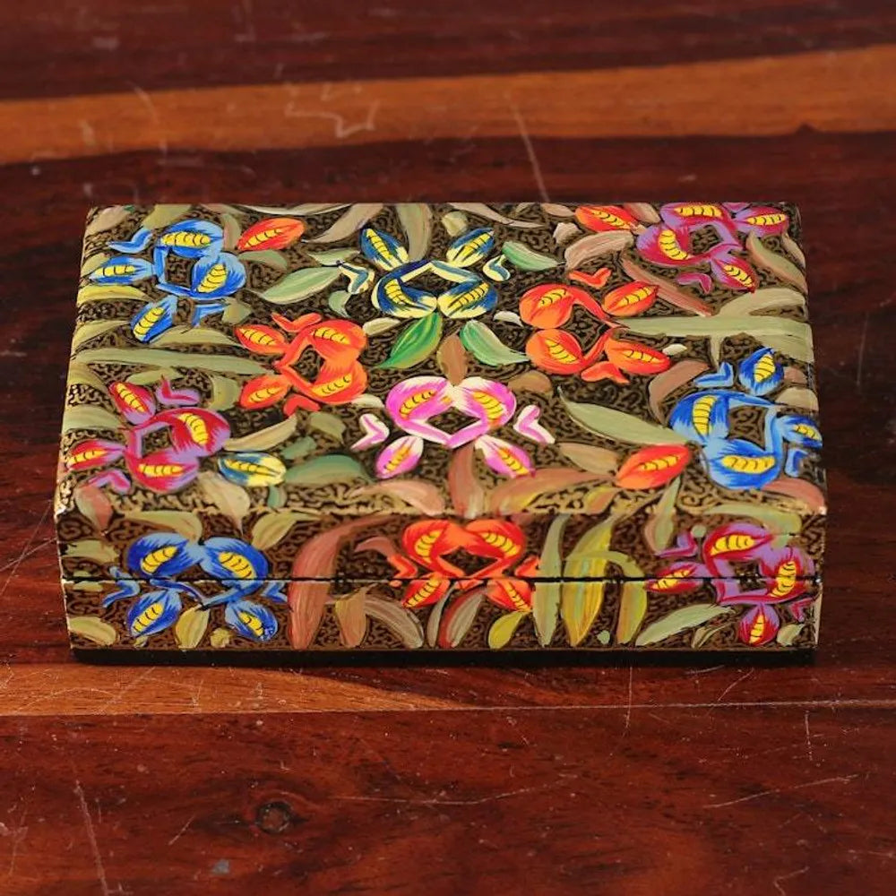 Floral Hand-Painted Colorful Papier Mache Decorative Box 'Colorful Spring'
