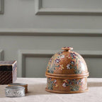 Hand-Painted Floral and Leaf-Themed Soapstone Decorative Jar 'Floral Kisses'