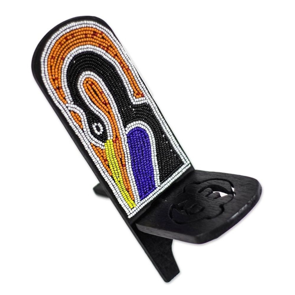 Recycled Plastic Beaded Sese Wood Sankofa Decorative Chair 'Eco Sankofa'