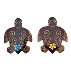 Set of 2 Hand-Painted Floral Turtle-Shaped Wood Magnets 'Paradisial Turtles'