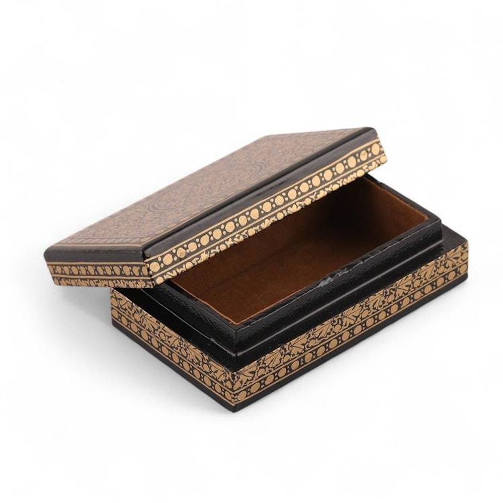 Blue Gold Papier Mache Wood Decorative Box with Floral Theme 'Valley Splendor'