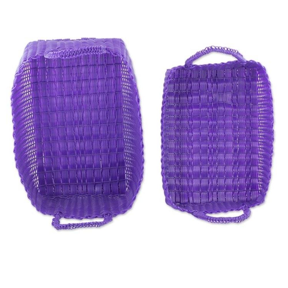 Two Recycled Handwoven Baskets in Purple from Guatemala 'Home Warmth in Regal Purple'