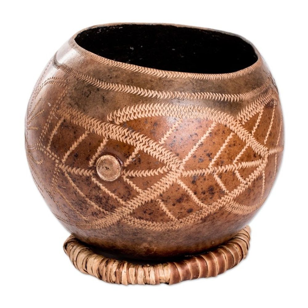 Hand-Carved Sunflower-Themed Dried Gourd Decorative Accent 'Sunflower Essence'