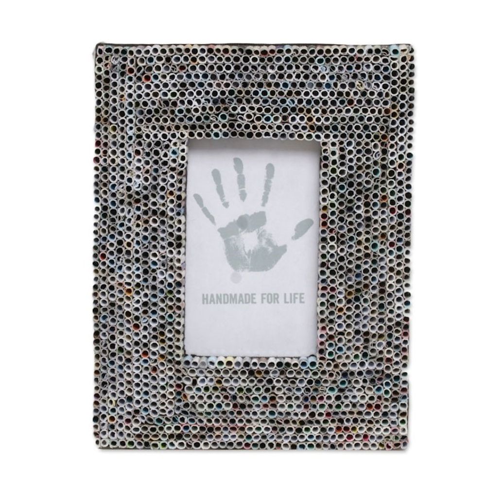 Recycled Paper Multicolored Photo Frame from Bali 3x5 'Straw Memories'