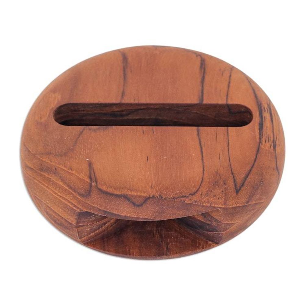 Round Teakwood Phone Speaker Hand-Carved in Thailand 'Dorayaki'