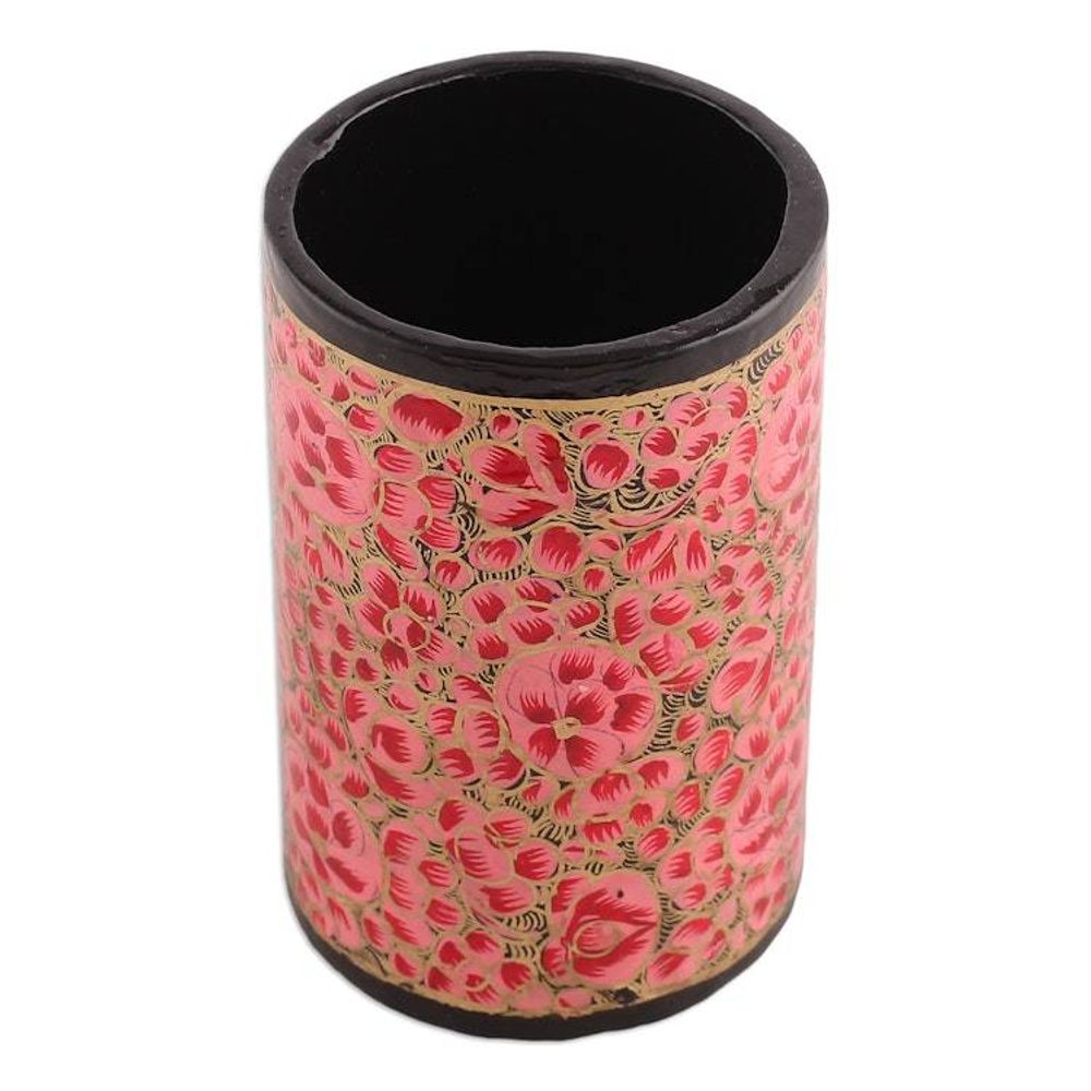 Round Pink and Golden Wood and Papier Mache Pen Holder 'Springtime Pink'