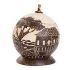 Handmade Round Dried Gourd Caribbean Town Decorative Accent 'Caribbean Landscape'