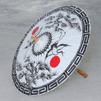 Hand-Painted Cotton Crane-Motif Parasol 'Joyful Cranes'