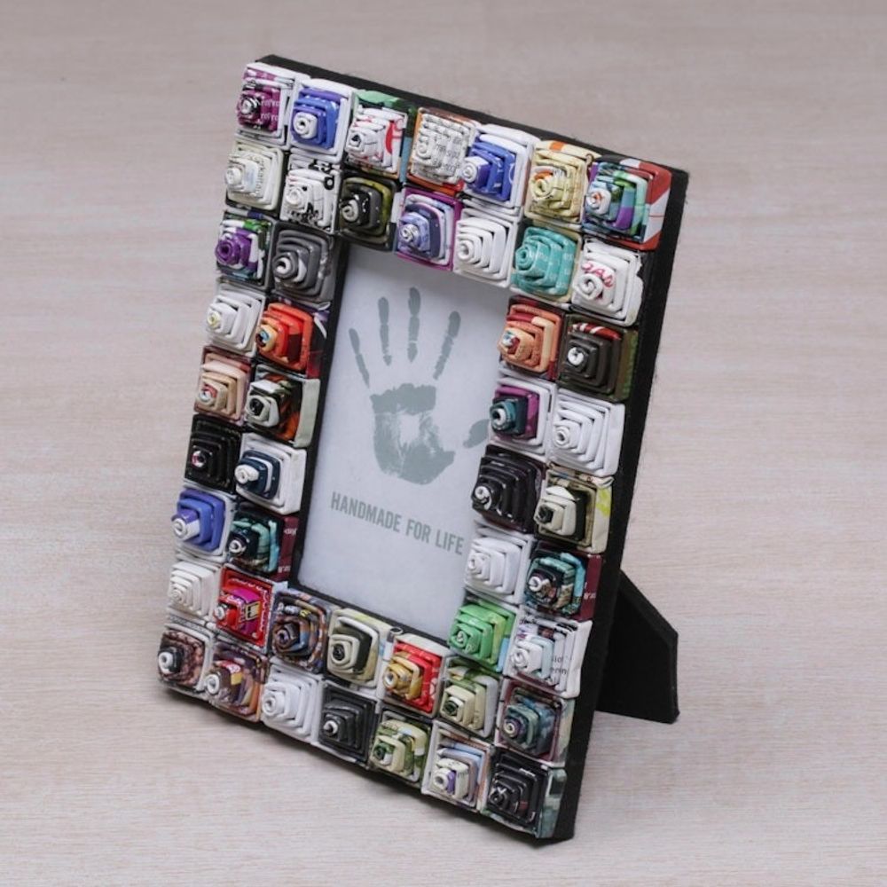 3x5 Recycled Paper Photo Frame with Multicolored Squares 'Square Shrines'