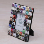 3x5 Recycled Paper Photo Frame with Multicolored Squares 'Square Shrines'