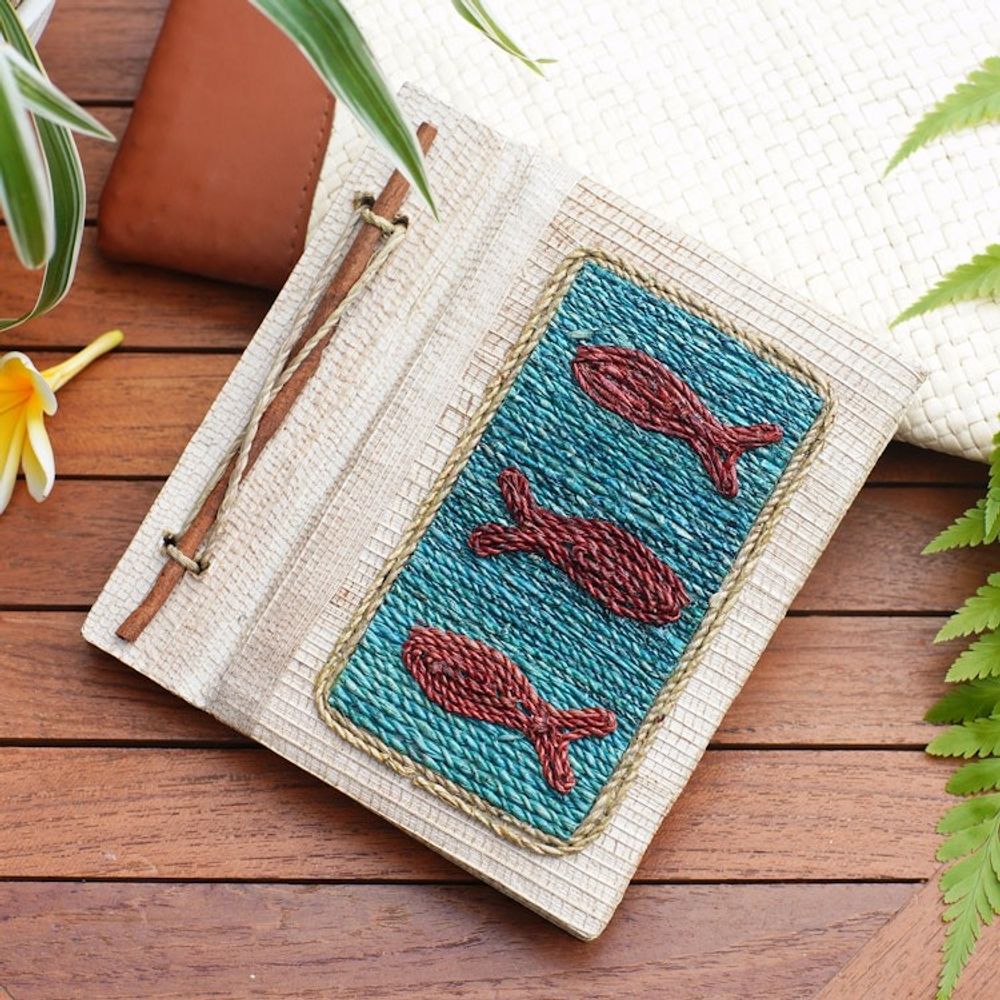 Hand-Crafted Eco-Friendly Natural Fiber Fish-Themed Journal 'Swerving Fish'