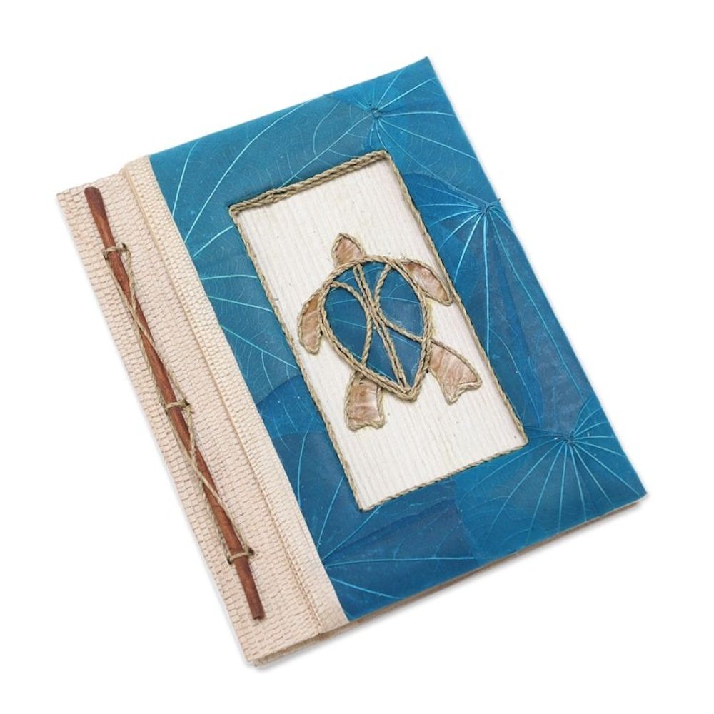 Blue Natural Fiber Turtle-Motif Journal 'Tortoise Thoughts in Blue'