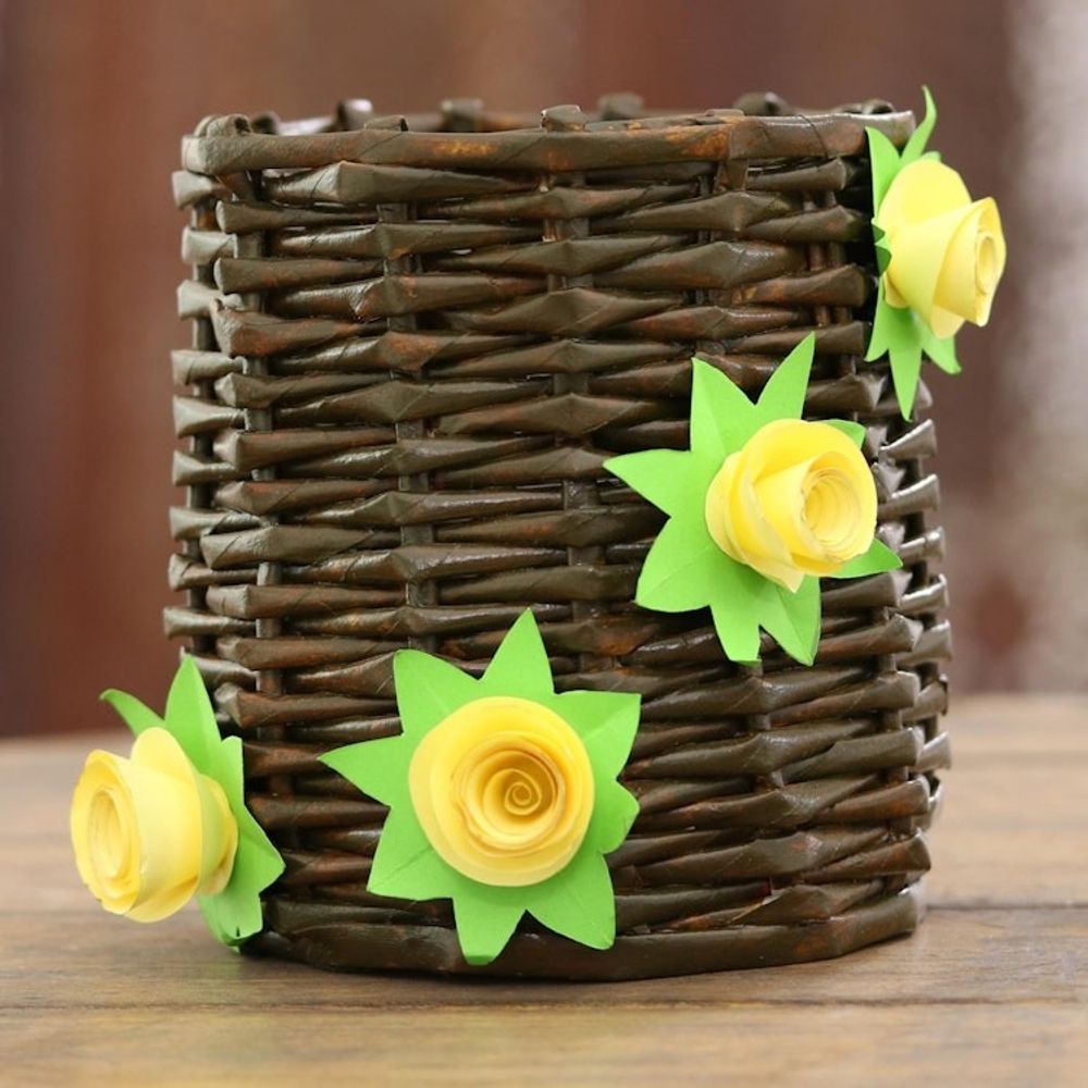 Floral Recycled Paper Mini Basket from India 'Floral Glory'