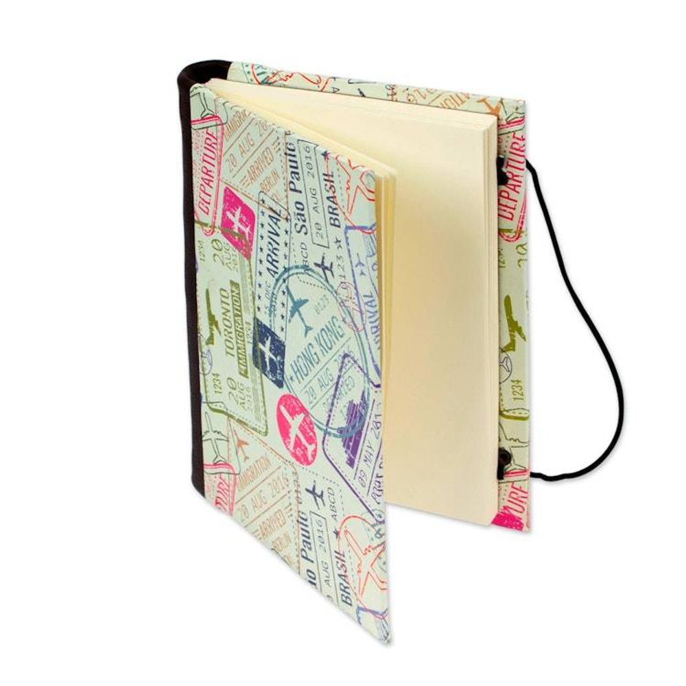 Recycled Paper Handmade Journal with Passport Stamps 'Passport Stamps'