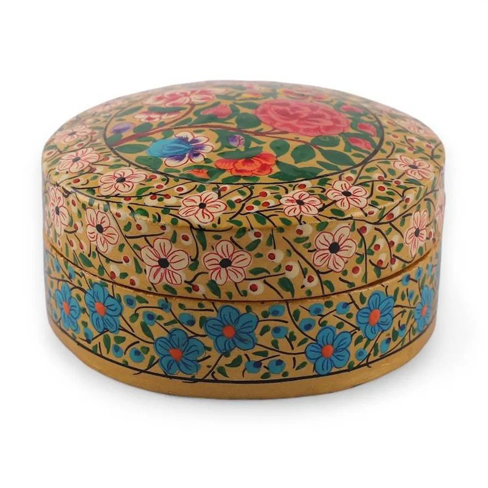 Baroque-Inspired Floral Papier Mache Decorative Box Small 'The Oval Spring'