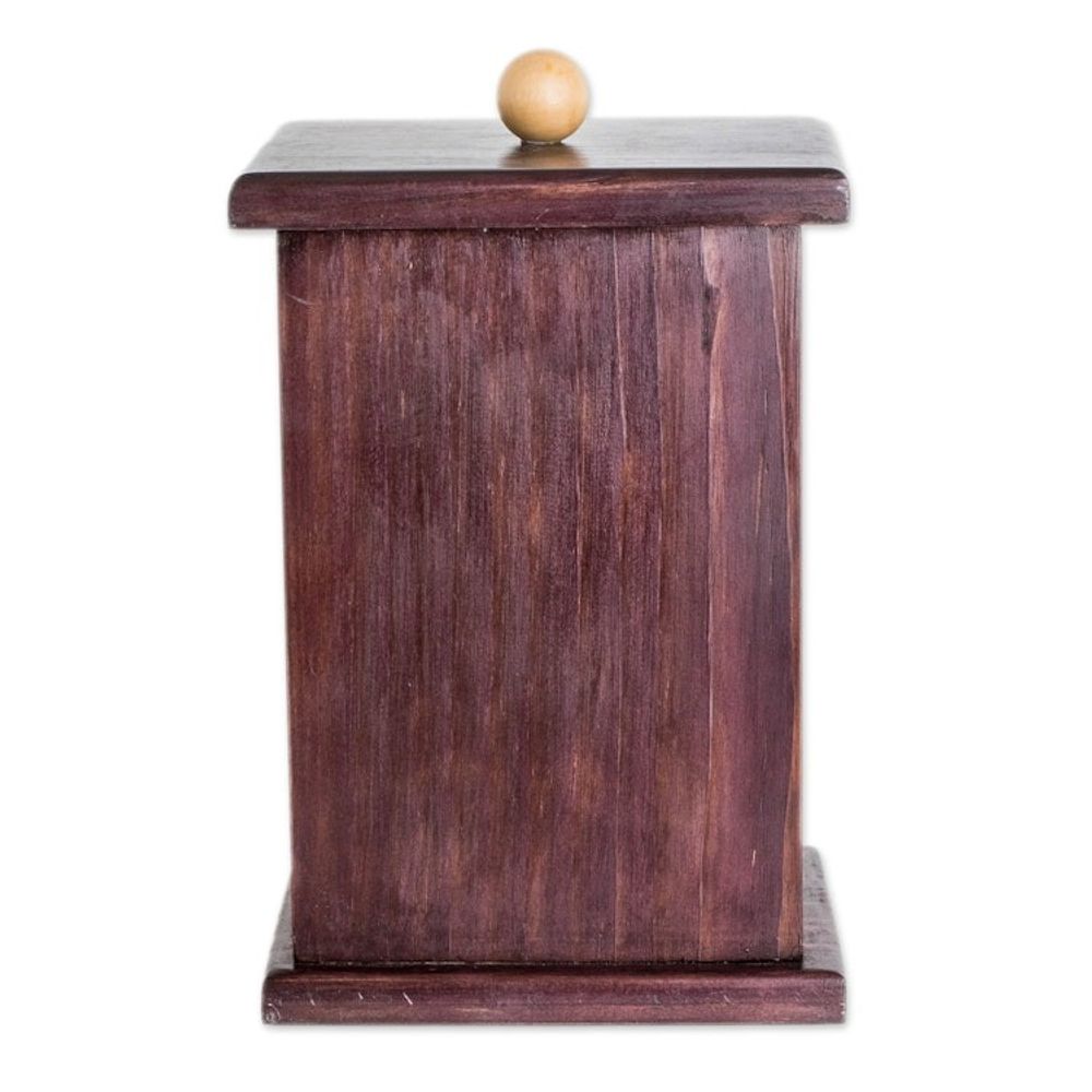 Pinewood Decorative Box with Pyrography Mayan Motif 'Dresden Codex'
