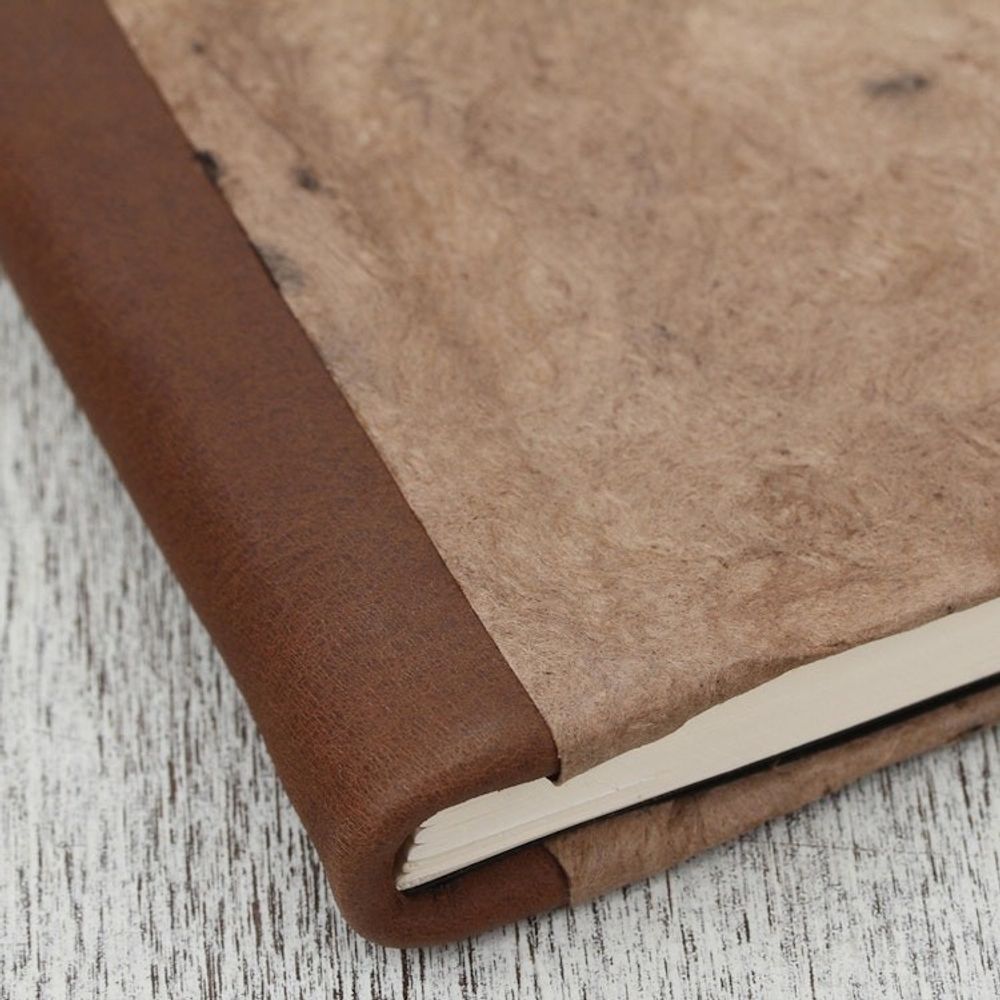Leather Accent Recycled Paper Journal in Brown from Mexico 'Cherished Memories'