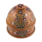Hand-Painted Floral and Leaf-Themed Soapstone Decorative Jar 'Floral Kisses'