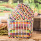 Set of 2 Handcrafted Colorful Recycled Plastic Baskets 'Eco-Joy'