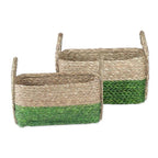 Handwoven Set of 2 Green and Beige Sabai Grass Fiber Baskets 'Green Call'