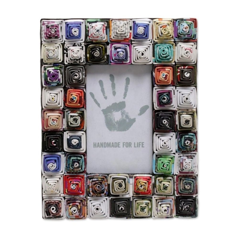 3x5 Recycled Paper Photo Frame with Multicolored Squares 'Square Shrines'