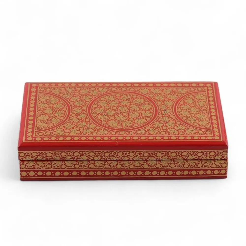 Red Gold Rectangular Papier Mache Wood Leaf Decorative Box 'Golden Vine'