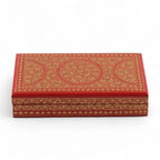 Red Gold Rectangular Papier Mache Wood Leaf Decorative Box 'Golden Vine'