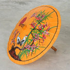 Hand-Painted Yellow Crane-Motif Parasol 'Peace Cranes in Orange'