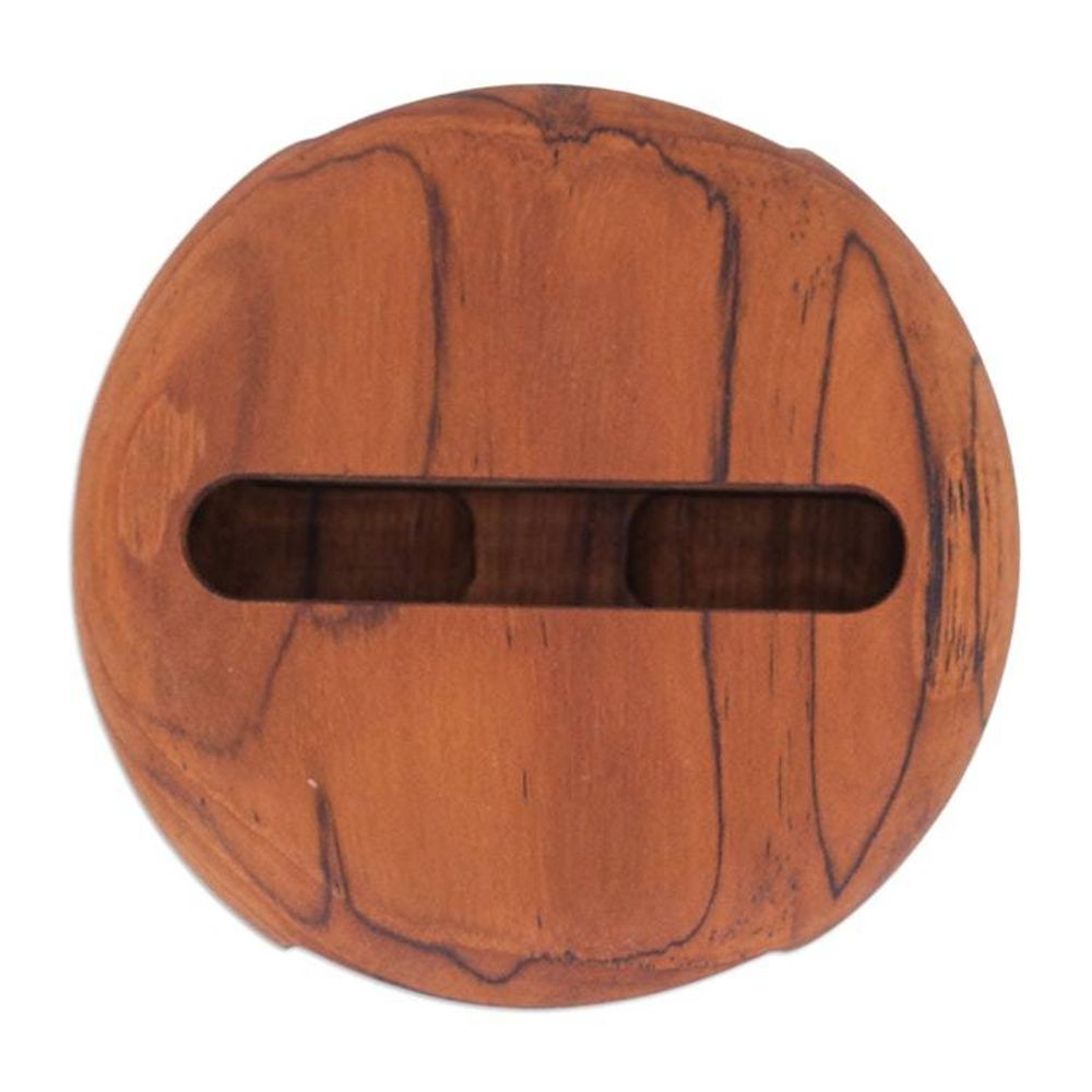 Round Teakwood Phone Speaker Hand-Carved in Thailand 'Dorayaki'