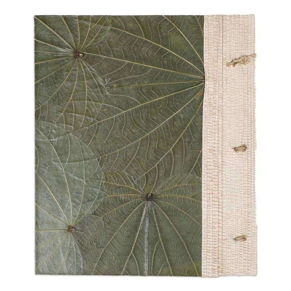 Handmade Natural Fiber Floral Journal with Green Leaves 'Magnolia Memories'