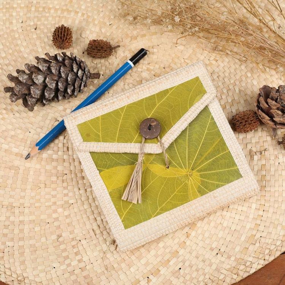 Eco-Friendly 35-Page Natural Fiber Notebook in Green-Yellow 'My Yellow Journey'