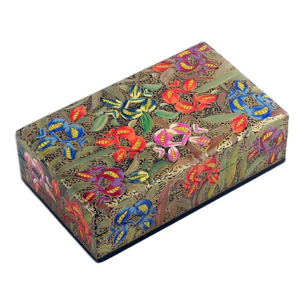 Floral Hand-Painted Colorful Papier Mache Decorative Box 'Colorful Spring'