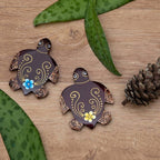 Set of 2 Hand-Painted Floral Turtle-Shaped Wood Magnets 'Paradisial Turtles'