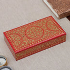 Red Gold Rectangular Papier Mache Wood Leaf Decorative Box 'Golden Vine'