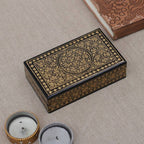 Blue Gold Papier Mache Wood Decorative Box with Floral Theme 'Valley Splendor'