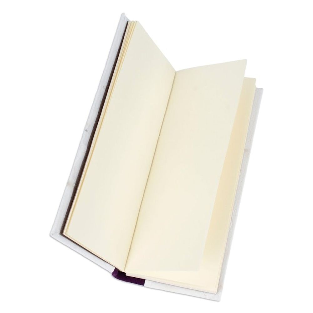Handcrafted Leafy and Floral Purple Amate Paper Notebook 'Spring Thoughts'