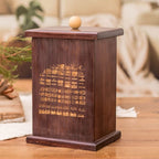 Pinewood Decorative Box with Pyrography Mayan Motif 'Dresden Codex'