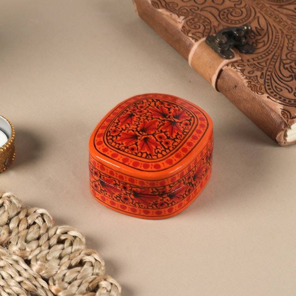 Hand Painted Papier Mache Decorative Box from India 'Graceful Delight'