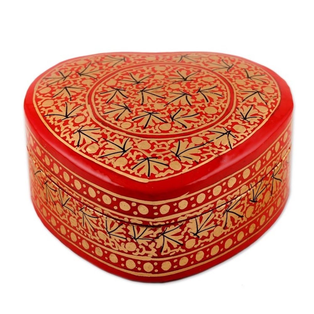 Chinar Leaf Motif Heart Shaped Decorative Box 'Kashmir Romance'