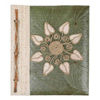 Handmade Natural Fiber Floral Journal with Green Leaves 'Magnolia Memories'