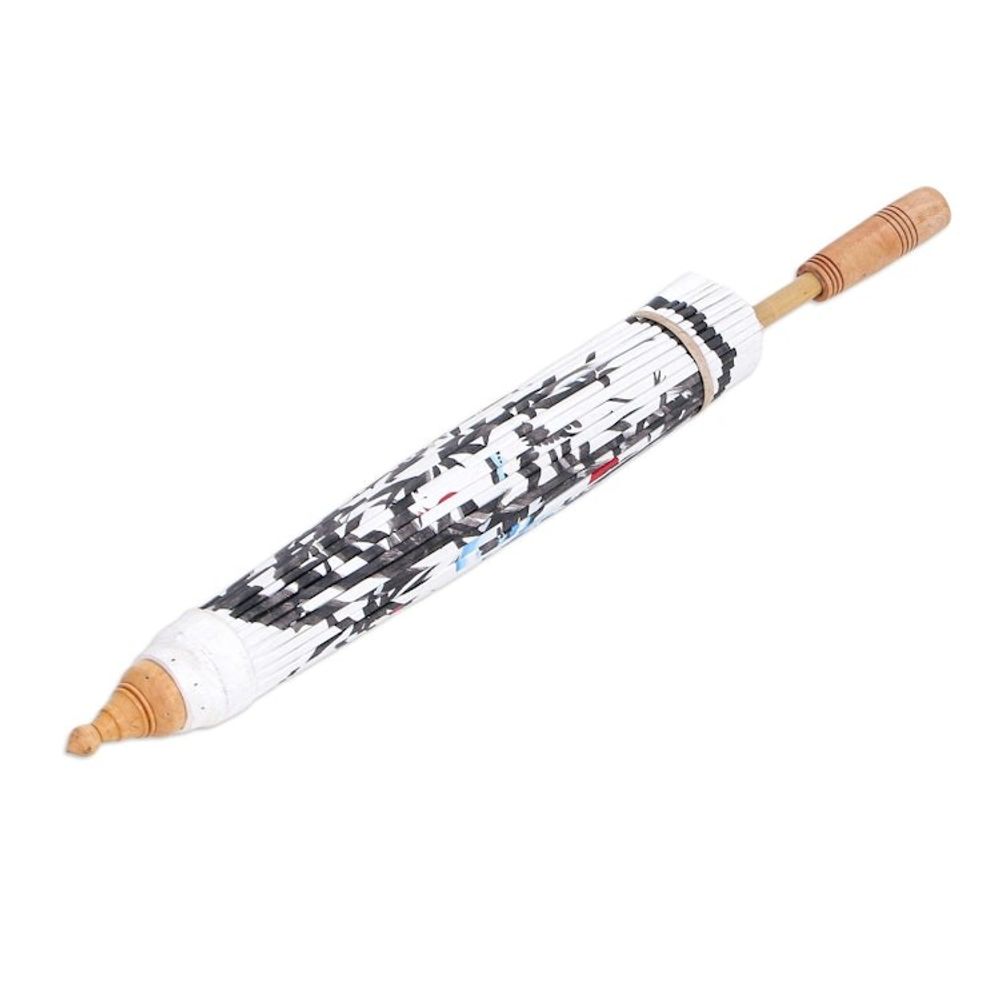 Hand-Painted Cotton and Bamboo Parasol 'Peaceful Cranes'