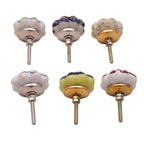 Floral Ceramic Knobs Crafted in India Set of 6 'Floral Homestead'