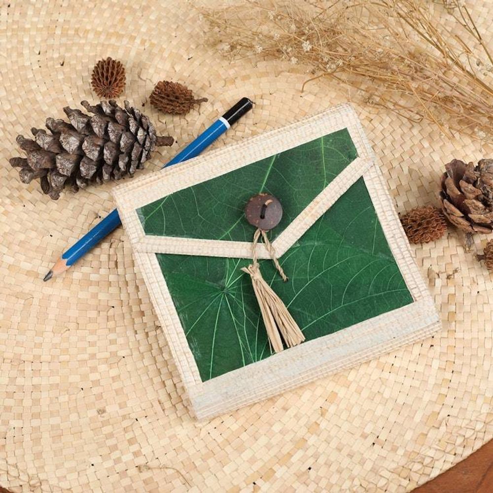 Eco-Friendly 35-Page Natural Fiber Notebook in Green 'My Green Journey'