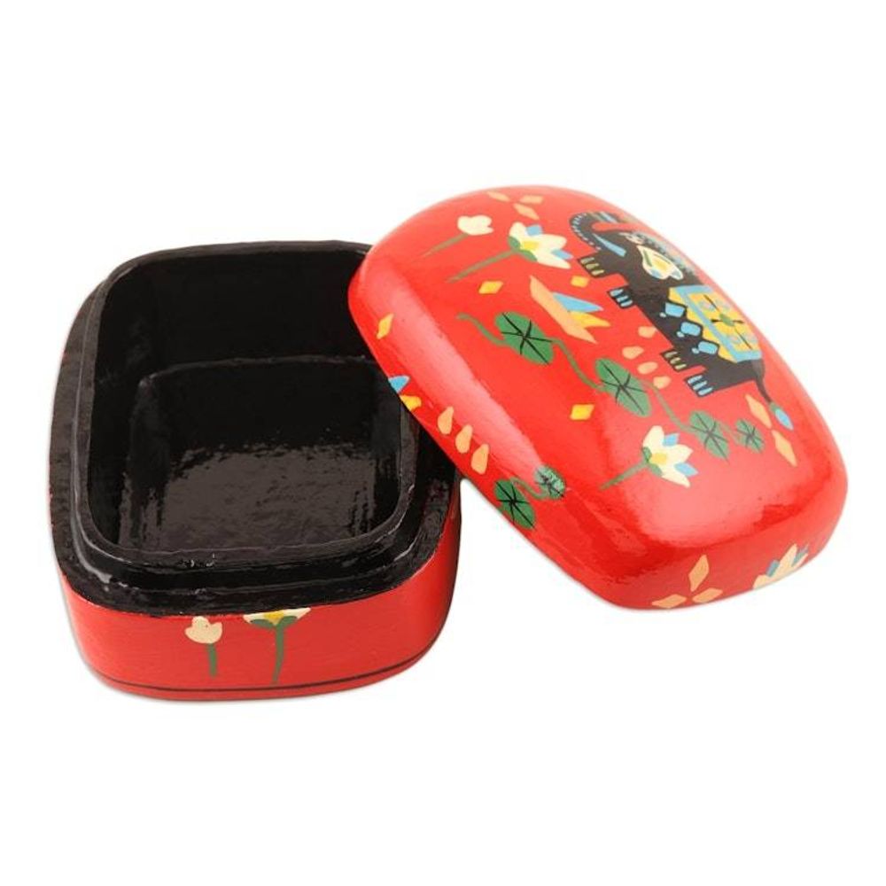 Decorative Papier Mache Elephant-Motif Box 'Tale of the River'